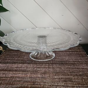 Vintage 12" Pedestal Clear Pressed Glass Cake Stand - Pastry Plate